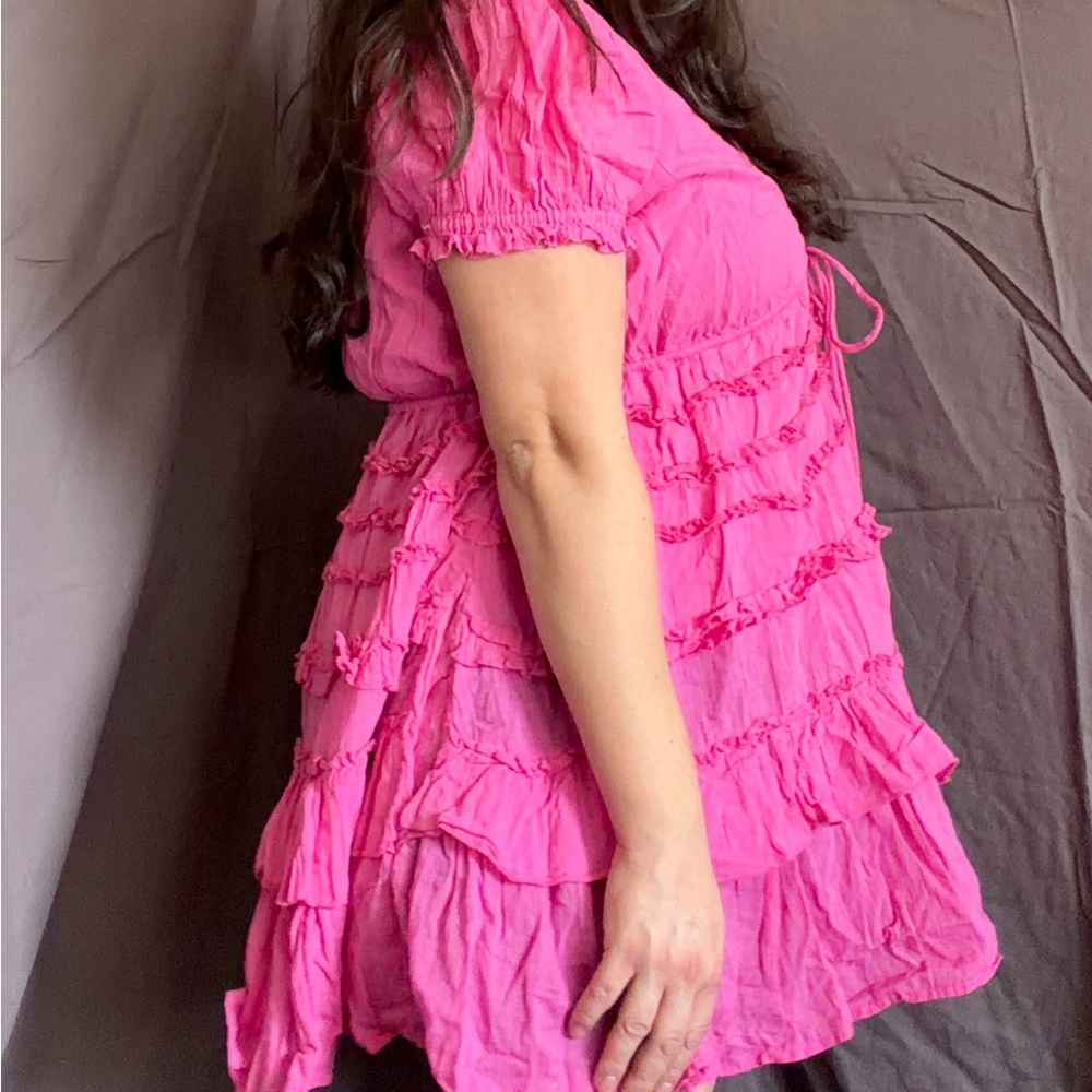 Free People Fuchsia Ruffled Mini Dress - Picture 3 of 8